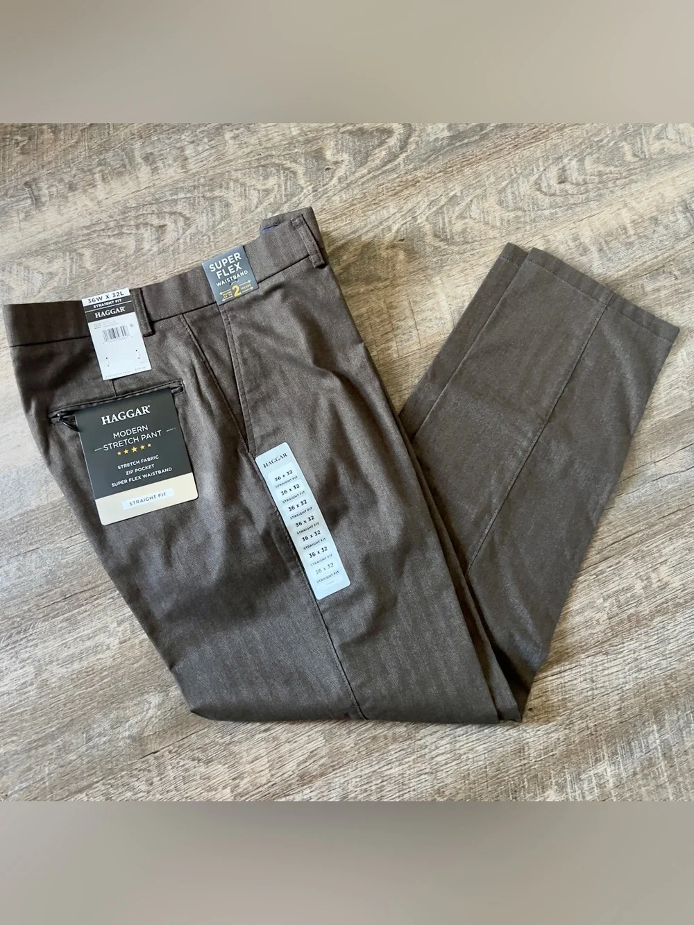 Haggar Modern Stretch Herringbone Straight Fit Pants-Size 36x32
